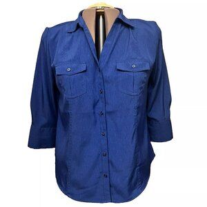 Cato. Size 1X. Blue 3/4 Sleeve Shirt w Pockets. Fitted. B18